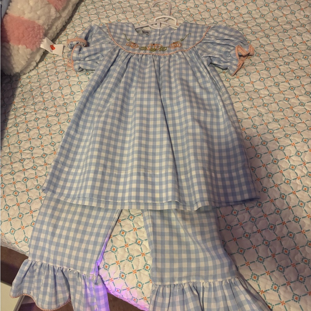 Sweet Dreams Blue and White Gingham Pumpkin Kids Matching Set